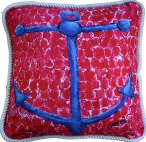 NEW MY ISLAND AQUA ANCHOR COTTON PILLOW SHAM  20X20