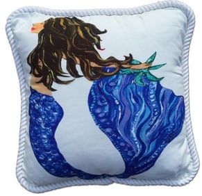NEW BRUNETTE MERMAID COTTON COASTAL PILLOW SHAM 20X20