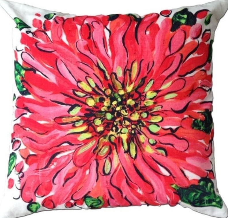NEW FLOWER COTTON COASTAL PILLOW 20X20 MY ISLAND: NEW FLOWER COTTON COASTAL PILLOW 20X20 BY MY ISLAND -20 X 20 -SIGNED BY ARTIST -VIBRANT COLORS, LARGE 20 X 20, WASHABLE, 100% DUCK COTTON. FABRIC COATED FOR COVERED OUTDOOR APPLICATIONS
