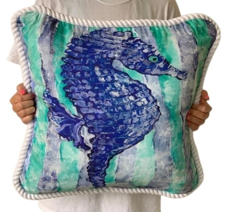 NEW SEAHORSE MOTIF COASTAL PILLOW SHAM MY ISLAND 20X20: NEW SEAHORSE MOTIF COASTAL PILLOW SHAM BY MY ISLAND 20X20 -20 X 20 -VIBRANT COLORS, LARGE 20 X 20, WASHABLE, 100% DUCK COTTON. FABRIC COATED FOR COVERED OUTDOOR APPLICATIONS