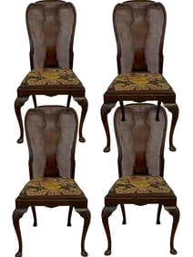 4 ANTIQUE WILLIAM & MARY CANED PANEL DINING CHAIRS