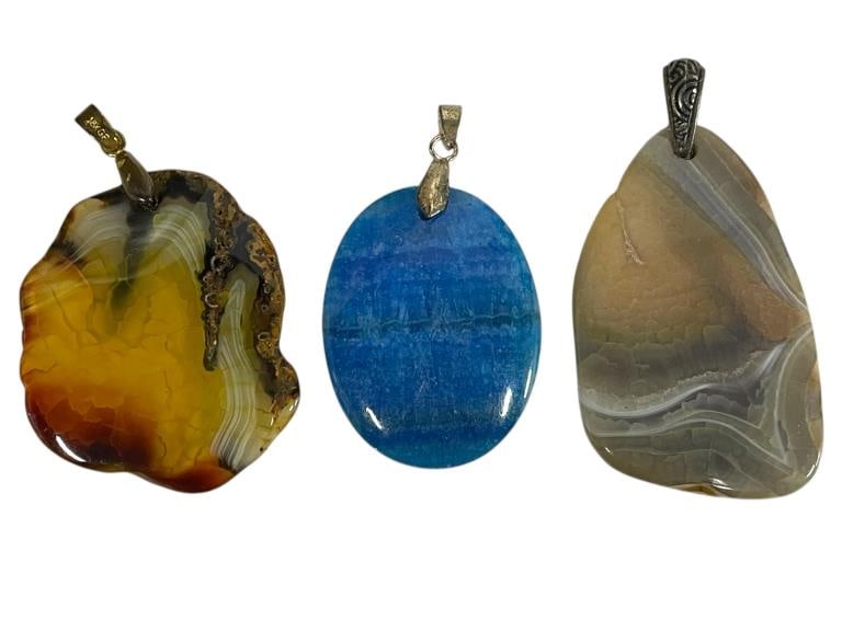SET OF 3 AGATE PENDANTS IN BLUE AND BROWNS (1 of 5)