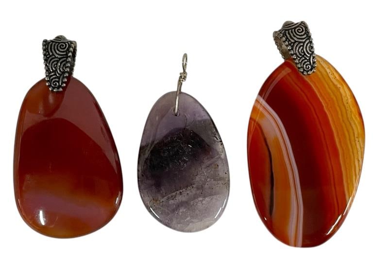 SET OF 3 AGATE PENDANTS ON ORANGES AND PURPLE (1 of 5)