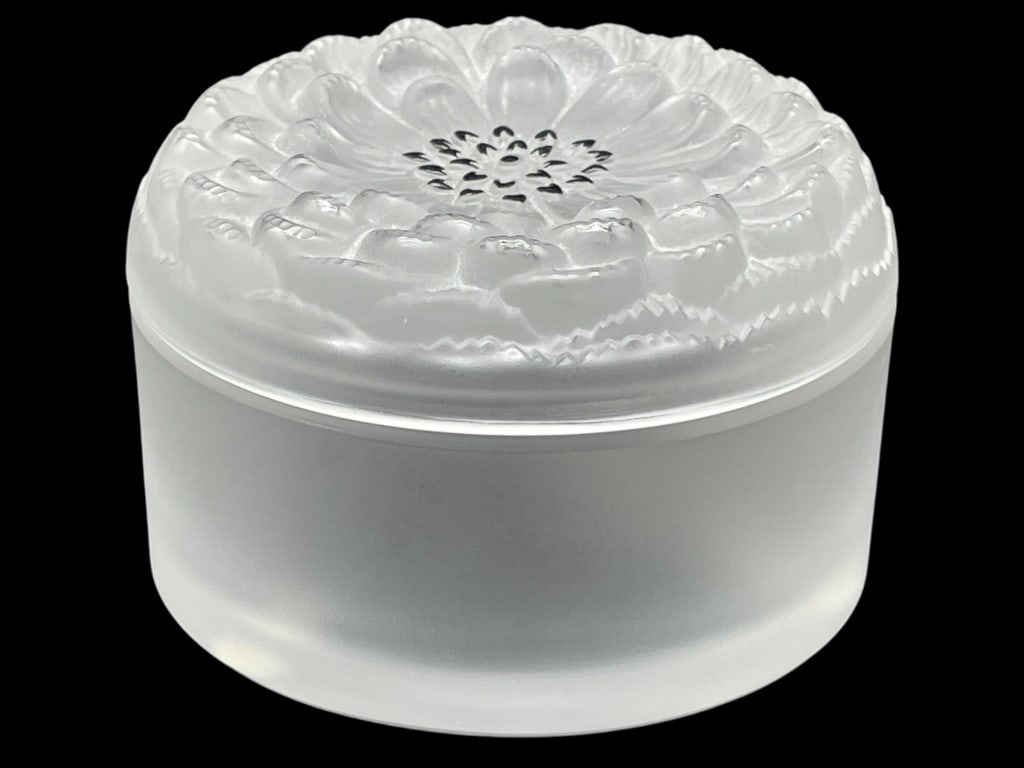 LALIQUE FRANCE CRYSTAL DAHLIA TRINKET BOX 3" (1 of 8)