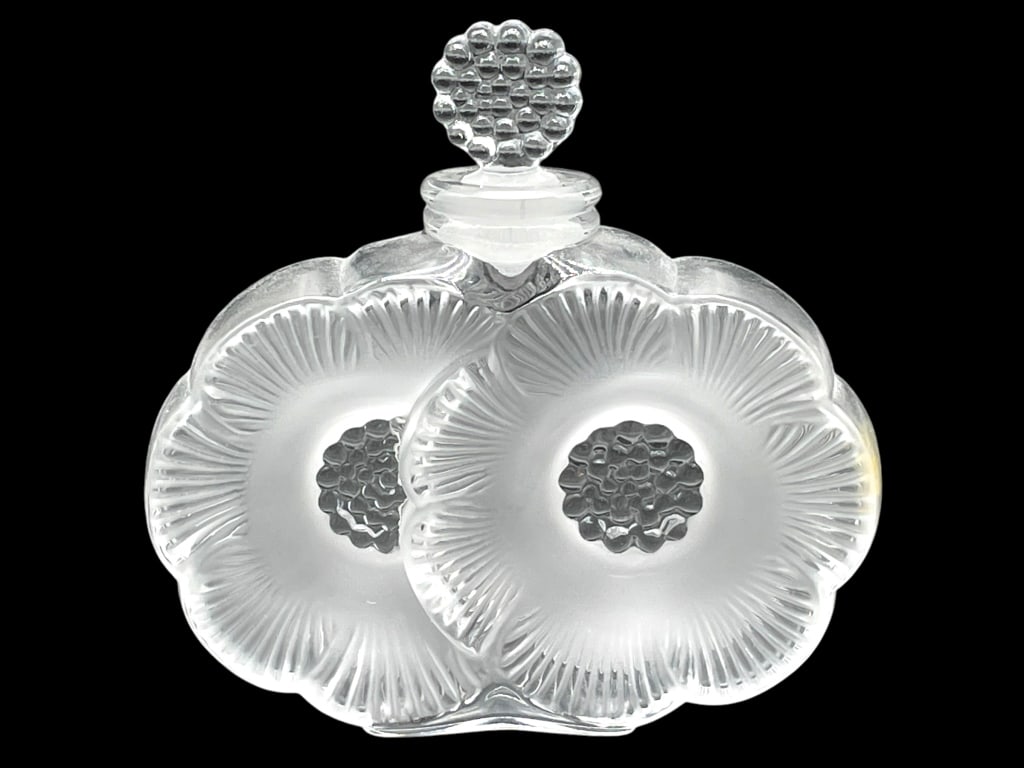 LALIQUE CRYSTAL DEUX FLEUR PERFUME BOTTLE 3.5" (1 of 7)