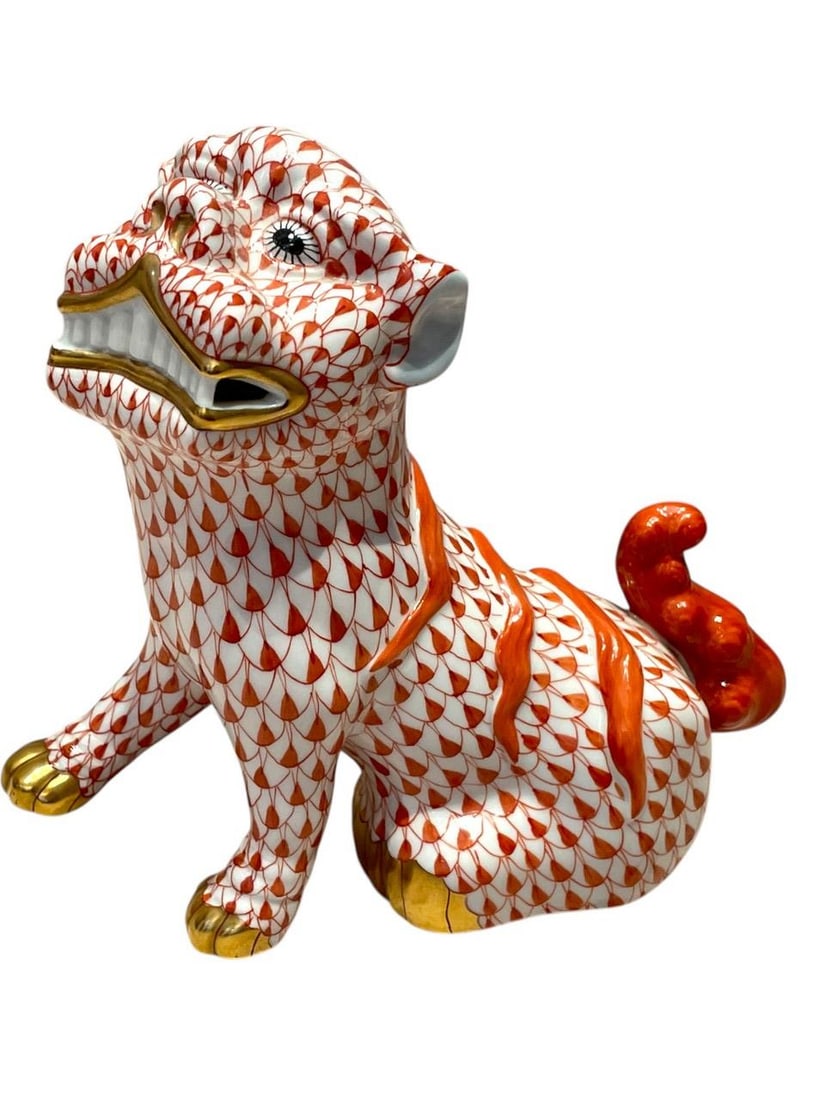 HEREND PORCELAIN FISHNET FOO DOG FIGURINE (1 of 5)