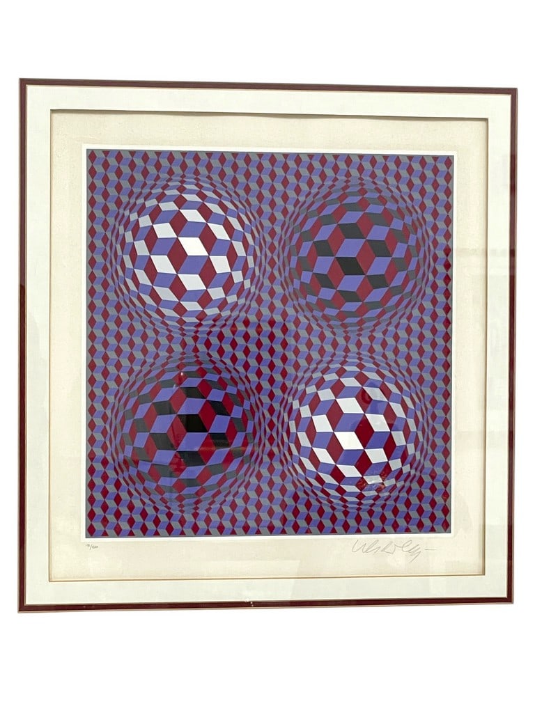 SIGNED VICTOR VASARELY OP ART  SERIGRAPH PRINT 25" (1 of 7)