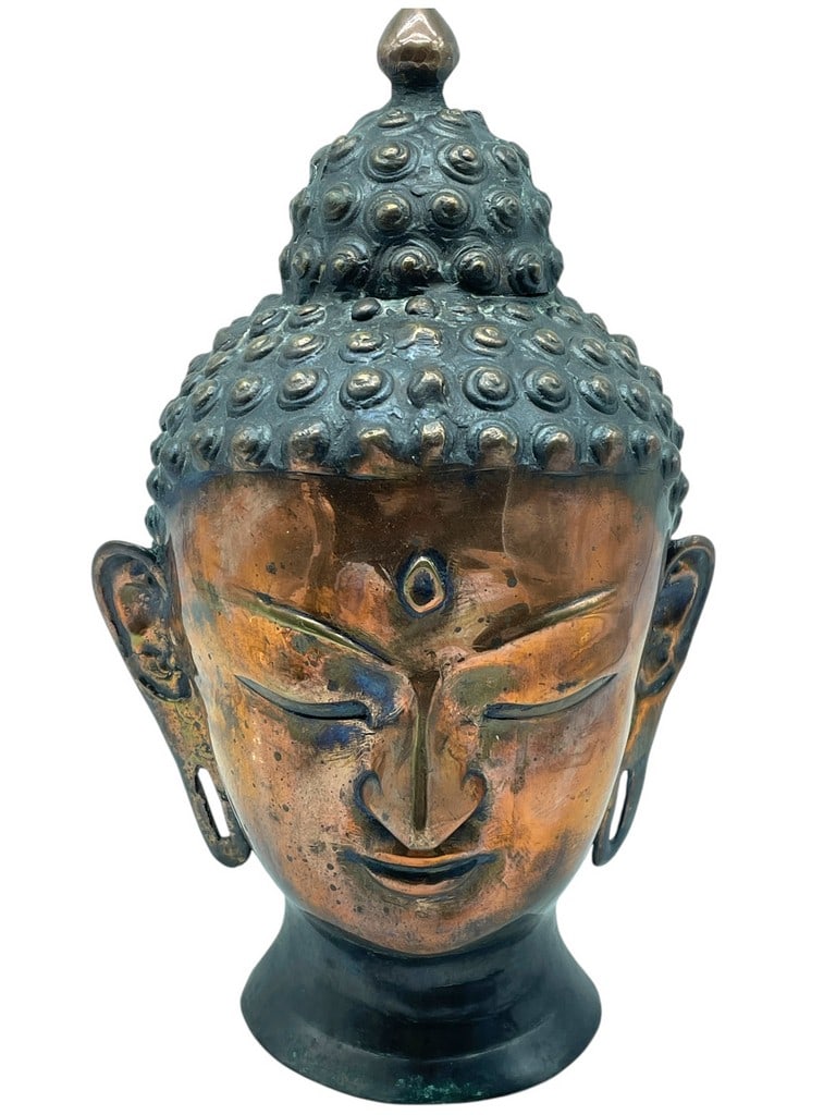 VINTAGE BRASS BUDDHA HEAD STATUE 14" (1 of 6)
