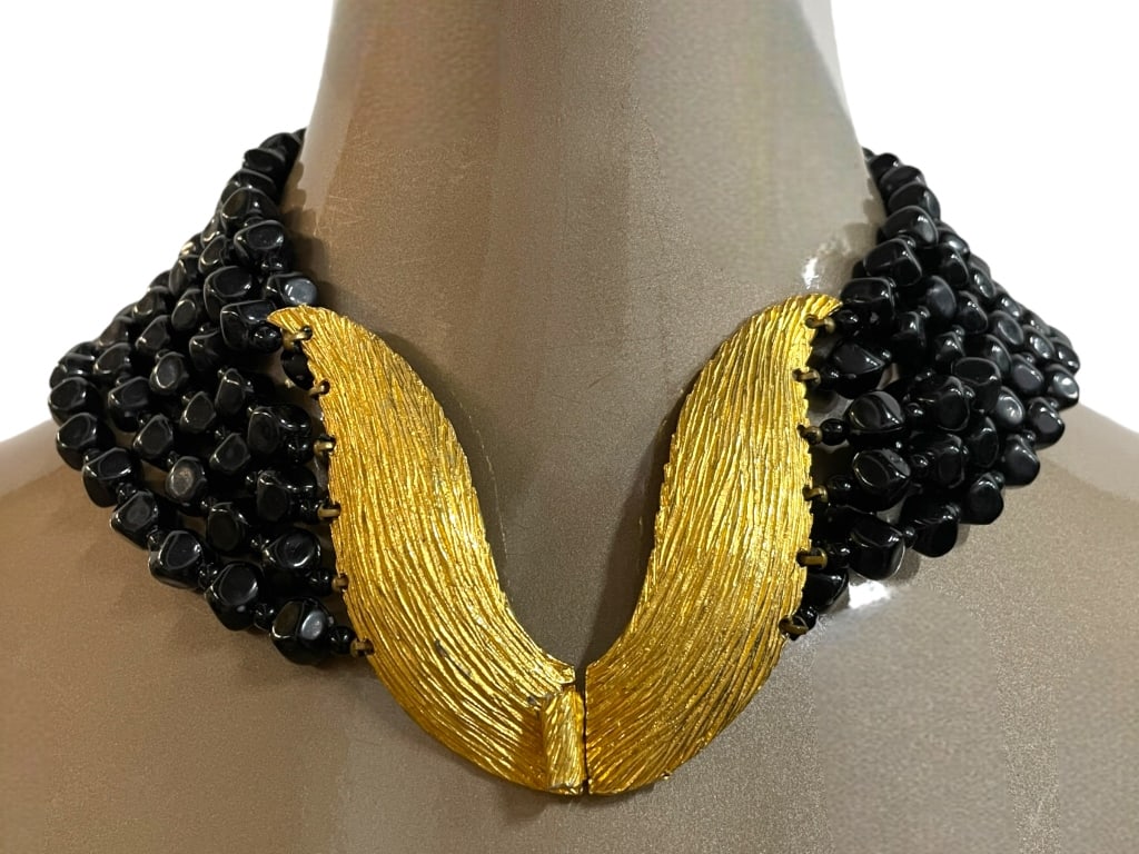 BRANIA GOLD & BLACK BEADED STATEMENT NECKLACE (1 of 6)