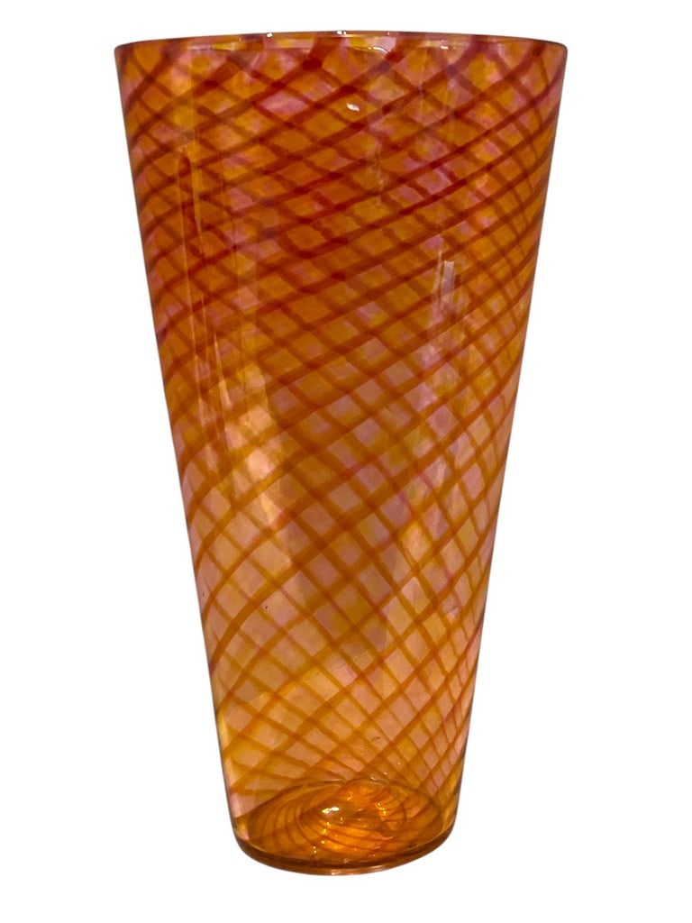 ORANGE, PINK & RED MURANO STYLE ART GLASS VASE 20" (1 of 6)