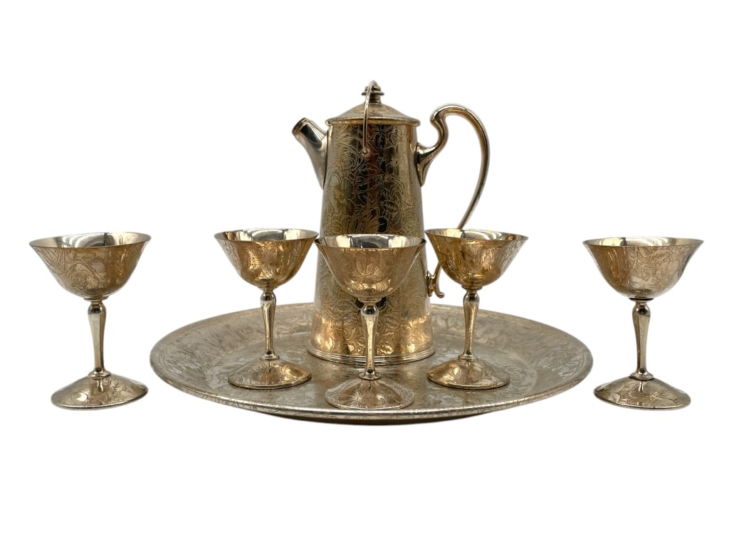 TAPESTRY SILVER TRAY, TEAPOT AND 5 CUPS SET (1 of 10)