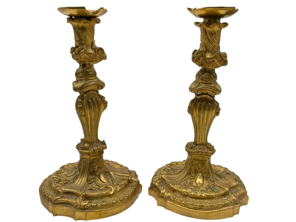PAIR OF FRENCH BRONZE CANDLESTICK HOLDERS 11" (1 of 6)