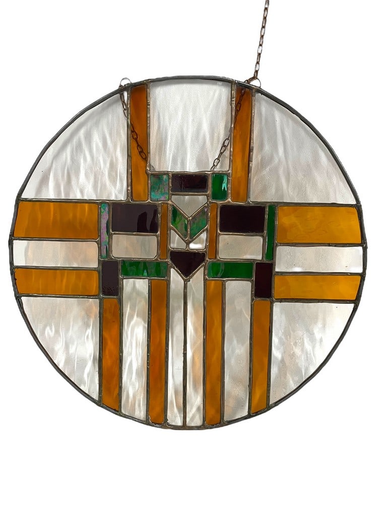 MISSION STYLE ROUND STAINED GLASS PANEL (1 of 5)