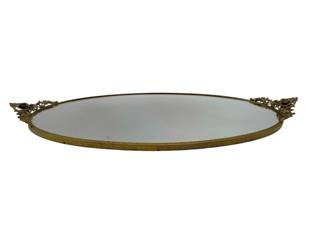 VINTAGE MIRRORED OVAL VANITY TRAY W/ GOLD 21" (1 of 6)