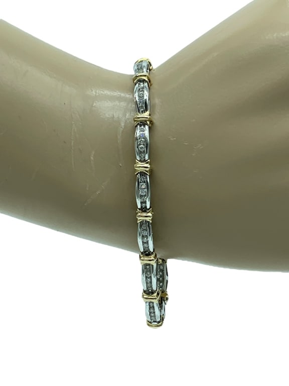 10K GOLD TWO TONE TENNIS BRACELET 10.87G (1 of 8)