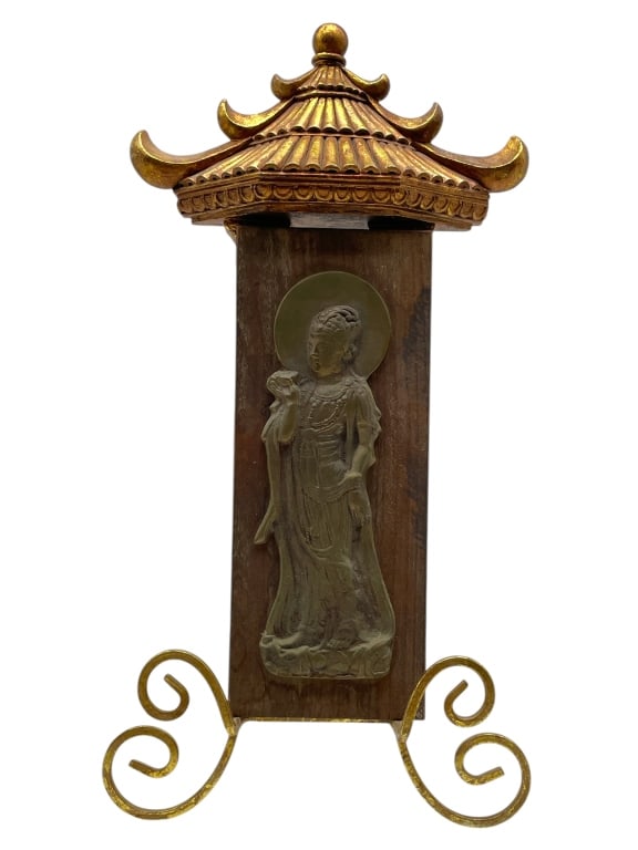ASIAN STYLE WOOD & GILT STANDING PAGODA EASEL 17" (1 of 5)