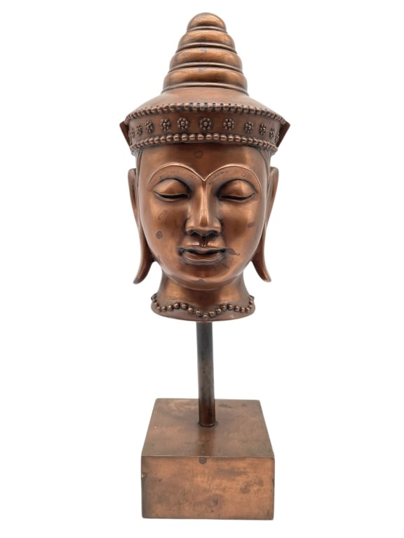 BRONZE BUDDHA HEAD SCULPTURE 16.5" (1 of 4)