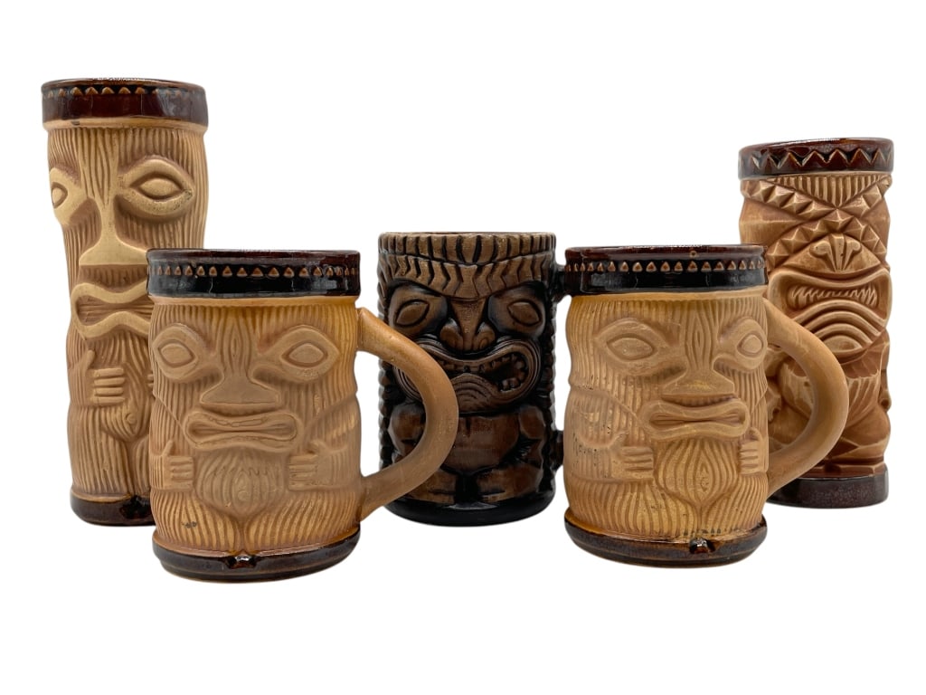 SET OF 5 VINTAGE CERAMIC TIKI MUGS (1 of 7)
