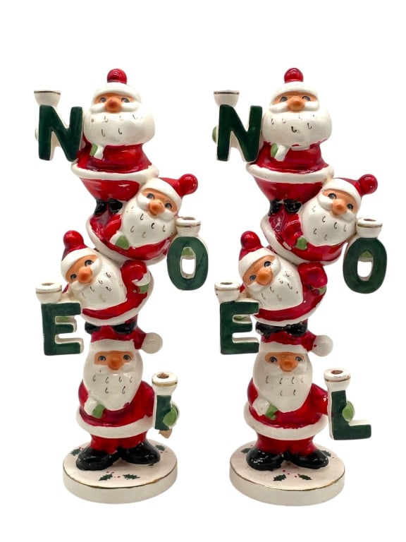 PAIR OF VINTAGE SANTA NOEL CANDLESTICK HOLDERS 9" (1 of 6)