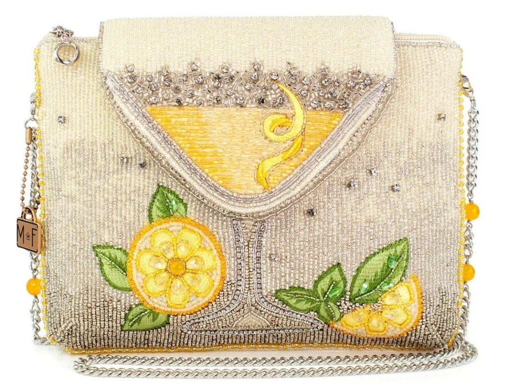 NEW MARY FRANCES LEMON DROP CROSSBODY HANDBAG: NEW MARY FRANCES LEMON DROP CROSSBODY HANDBAG Zesty Lemon Drop Design: The Mary Frances Lemon Drop Beaded Crossbody Clutch Handbag is a refreshing twist of fashion meets fun, featuring a sparkling bea