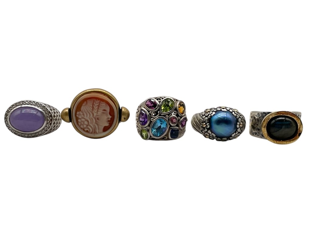 5 STERLING SILVER RINGS W/ GEMSTONES SZ8 48.88G (1 of 19)
