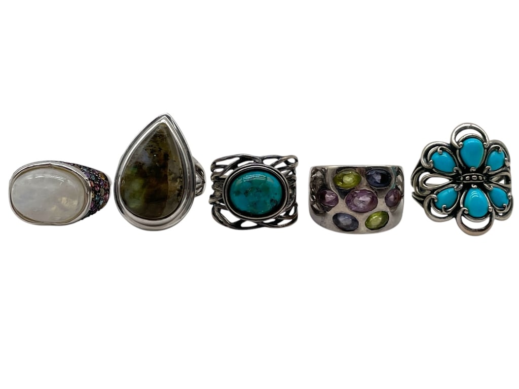 5 STERLING SILVER RINGS W/ GEMSTONES SZ8 46.64G (1 of 19)