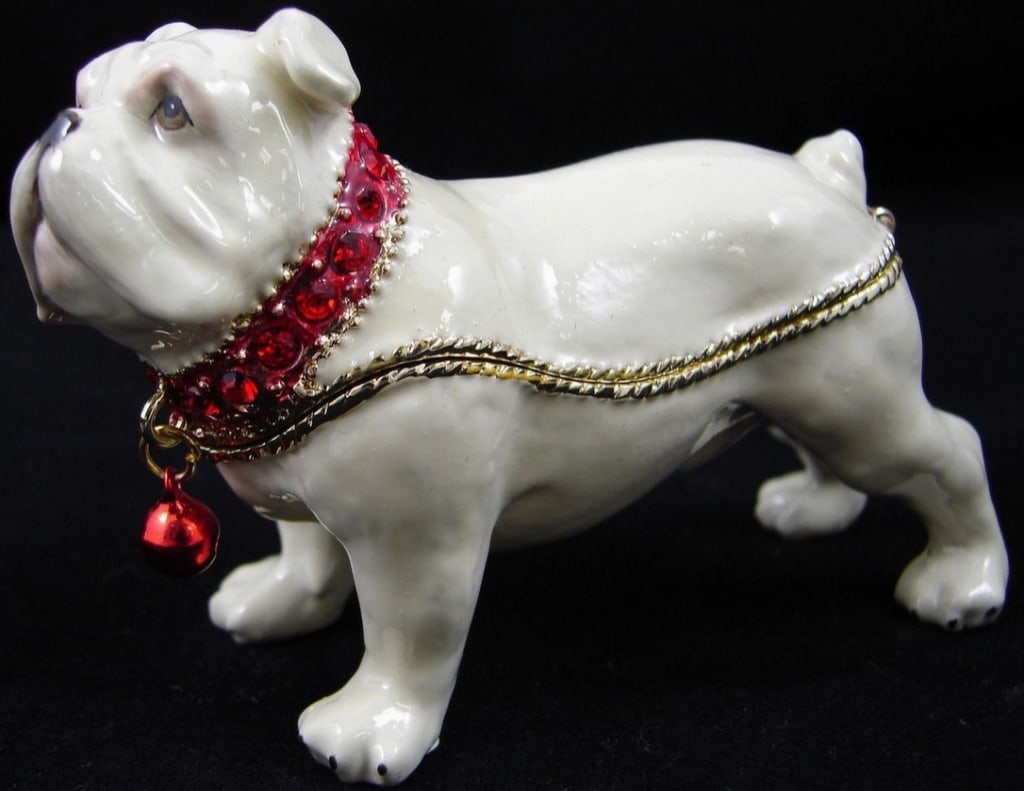 NEW! JEWELED BULL DOG TRINKET BOX 3.5" (1 of 2)