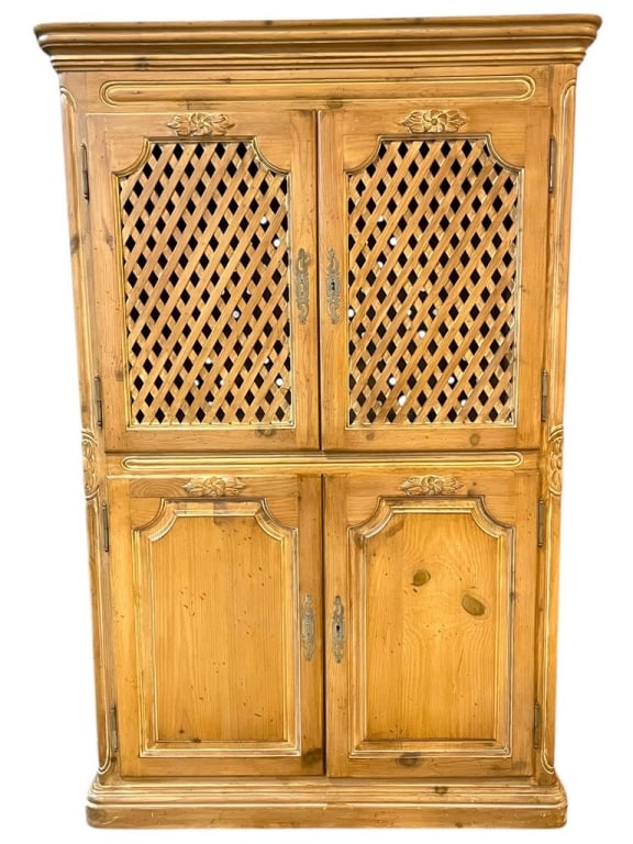 ANTIQUE PINE WOOD PROVINCIAL STYLE ARMOIRE CABINET (1 of 5)