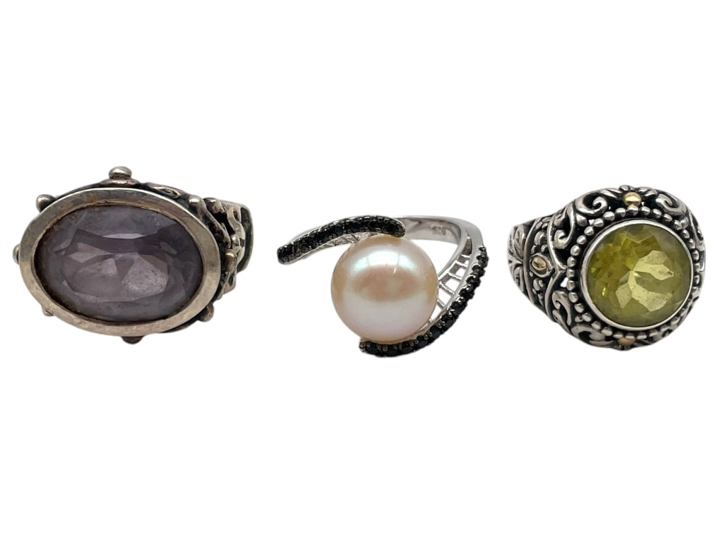 3 STERLING SILVER RINGS W/ GEMSTONES SZ6 22.63G (1 of 13)