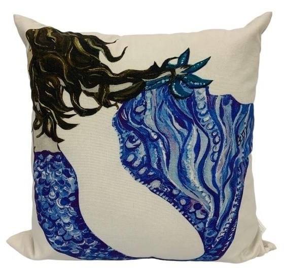 NEW MERMAID MOTIF COASTAL PILLOW SHAM 20X20: NEW MERMAID MOTIF COASTAL PILLOW SHAM BY MY ISLAND 20X20 -SHAM ONLY -20 X 20 -VIBRANT COLORS, LARGE 20 X 20, WASHABLE, 100% DUCK COTTON. FABRIC COATED FOR COVERED OUTDOOR APPLICATIONS