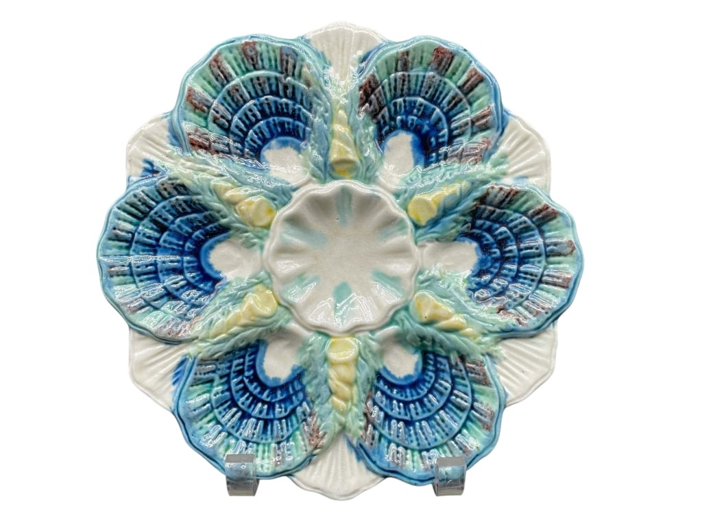 VINTAGE VIBRANT COLOR FRENCH OYSTER PLATE 8.5" (1 of 4)