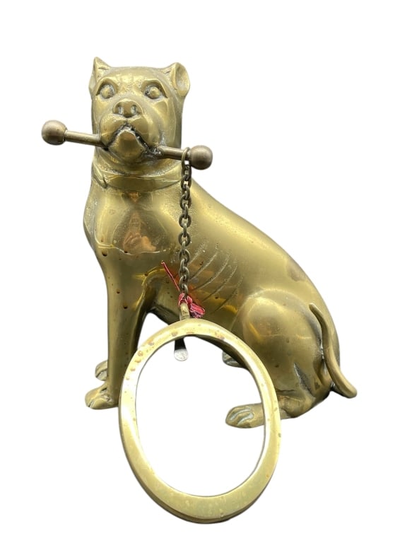 VINTAGE BRASS BULLDOG HOLDING PICTURE FRAME 7" (1 of 5)