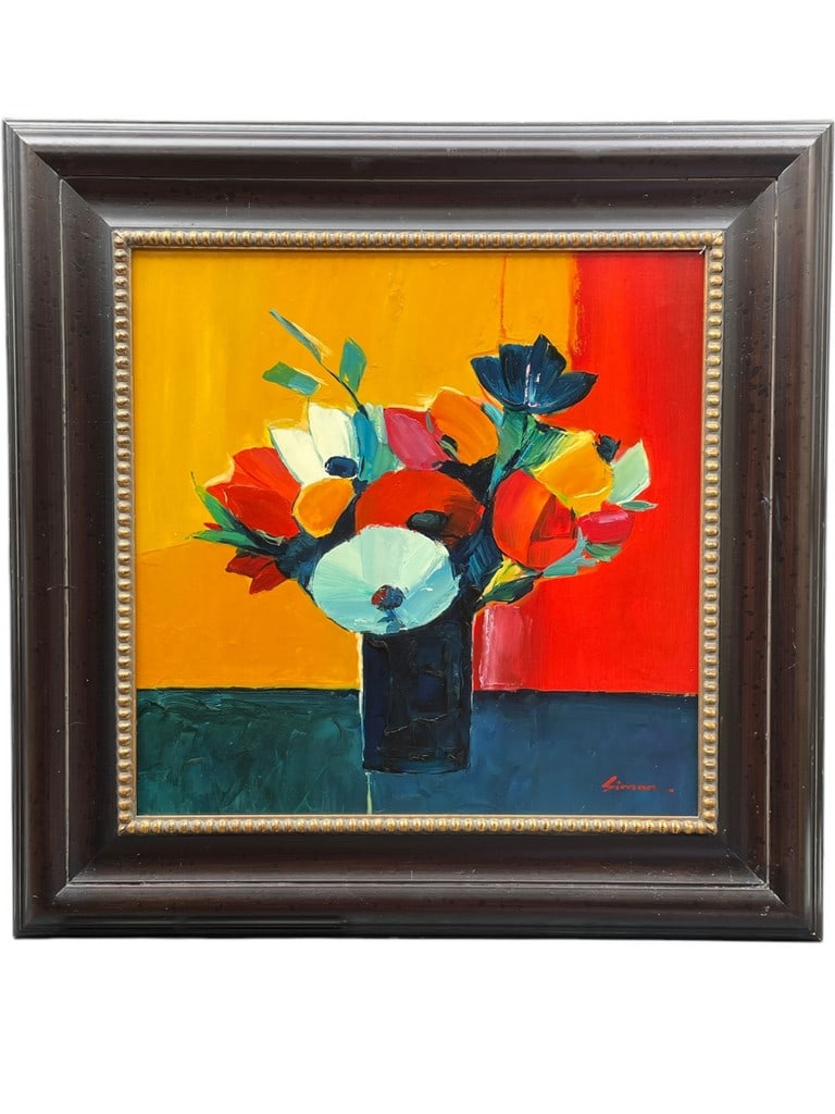 FLORAL STILL LIFE SIGNED SIMON 34" (1 of 4)