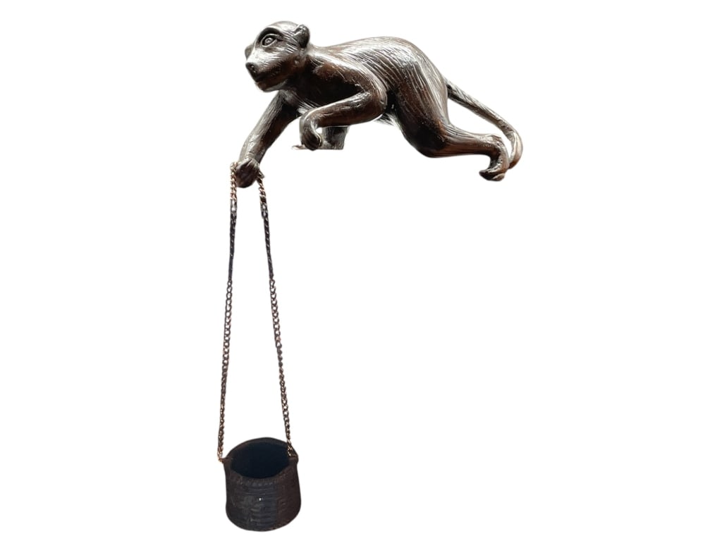 VINTAGE BRONZE HANGING MONKEY FIGURINE 8" (1 of 8)