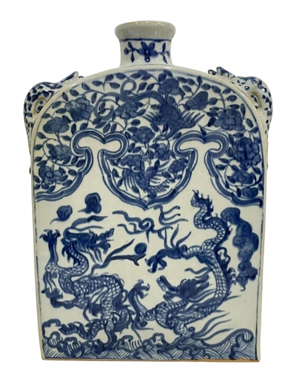 BLUE & WHITE DRAGON FLAT VASE 15" (1 of 5)