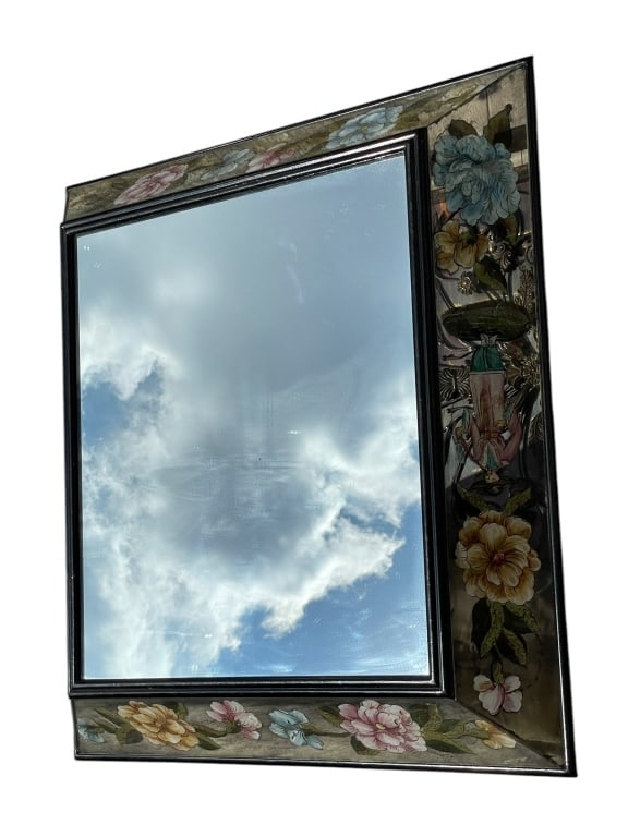 CHINOISERIE REVERSE PAINTED STYLE MIRROR 30" (1 of 9)