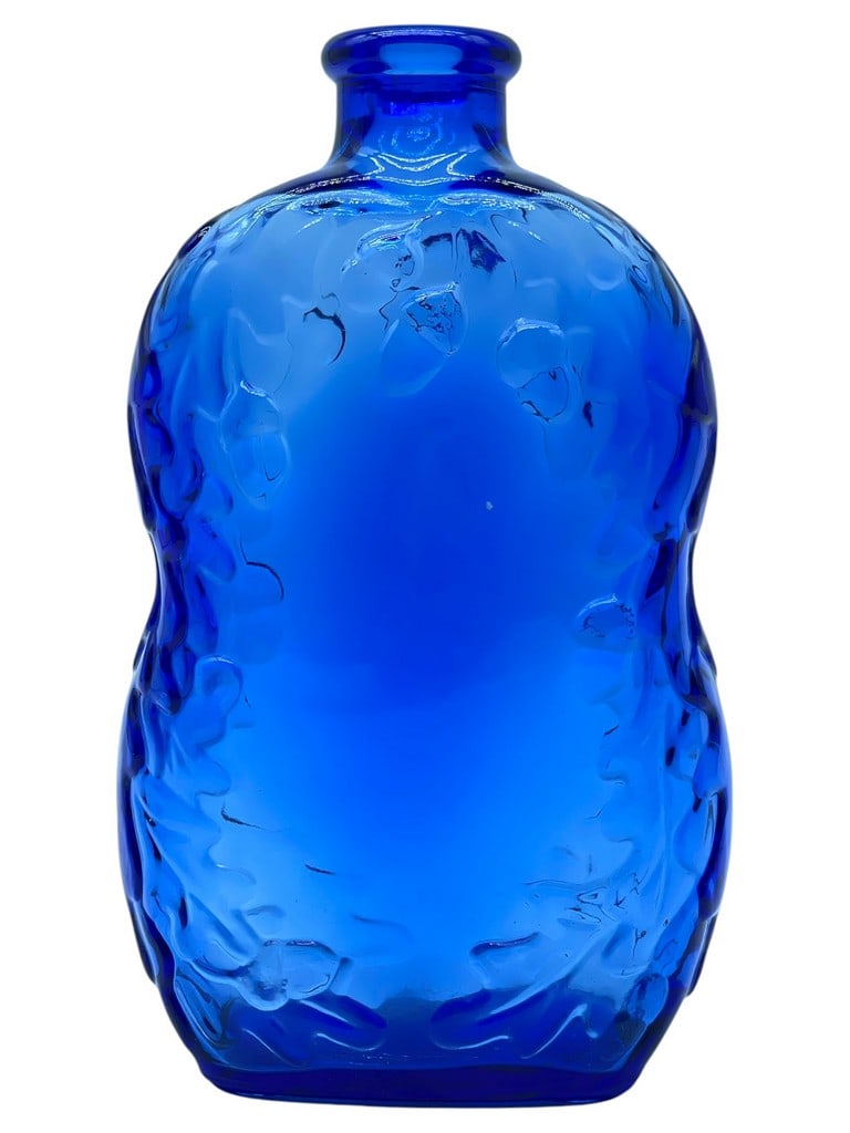 LIBBEY COBALT BLUE GLASS BOTTLE W ACORNS & LEAVES (1 of 7)