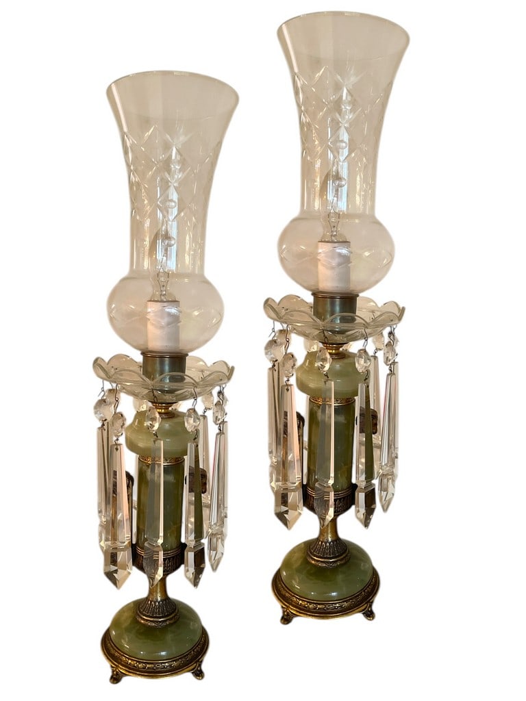 PAIR OF ANTIQUE STYLE HURRICANE LUSTER LAMPS 23" (1 of 9)