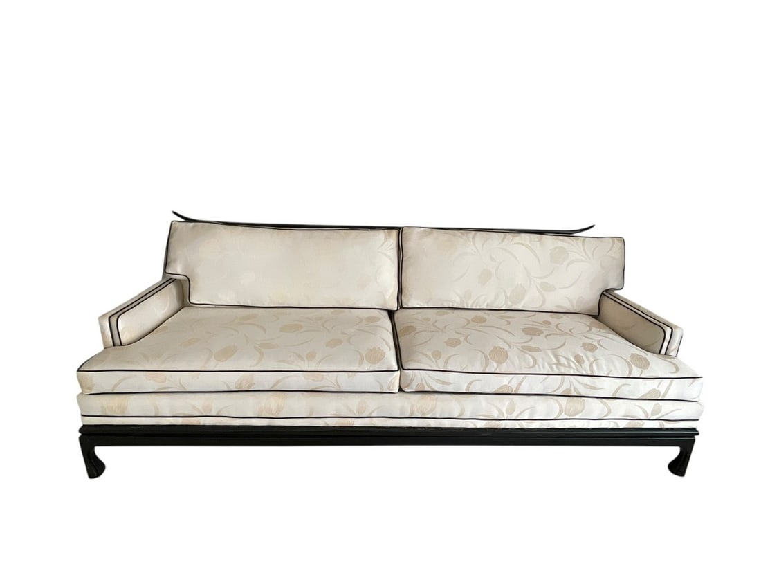 MID MOD CHINOISERIE STYLE BLACK LACQUER SOFA 88" (1 of 11)