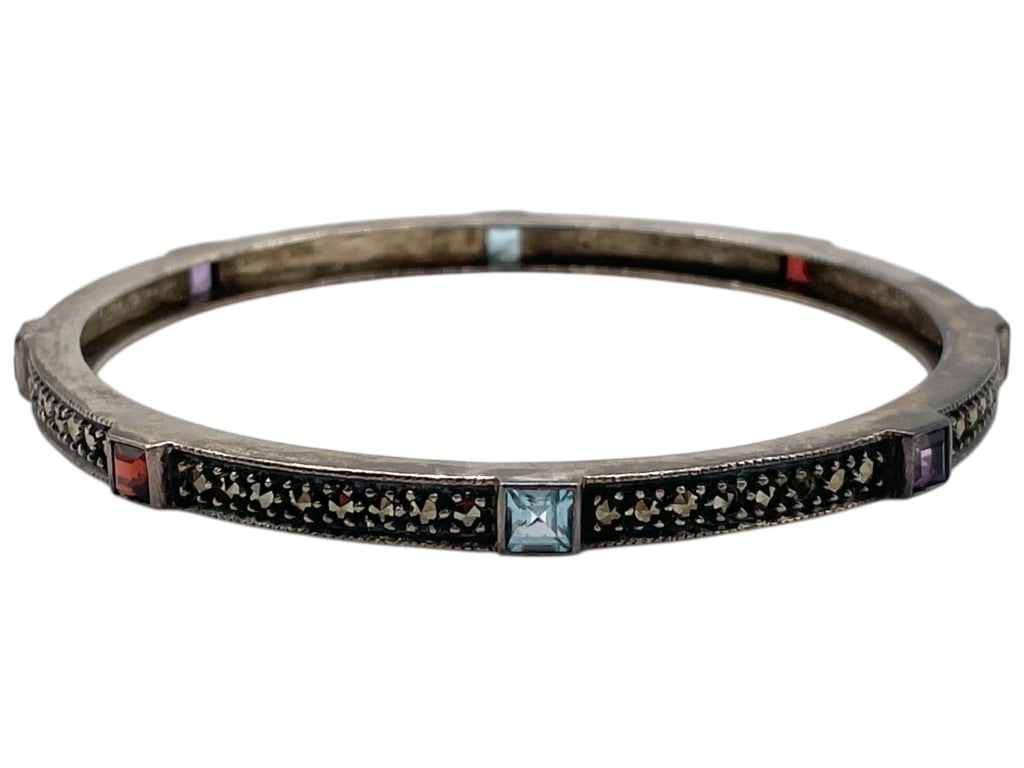 STERLING SILVER MARCASITE & CRYSTAL BANGLE 23.31G (1 of 4)