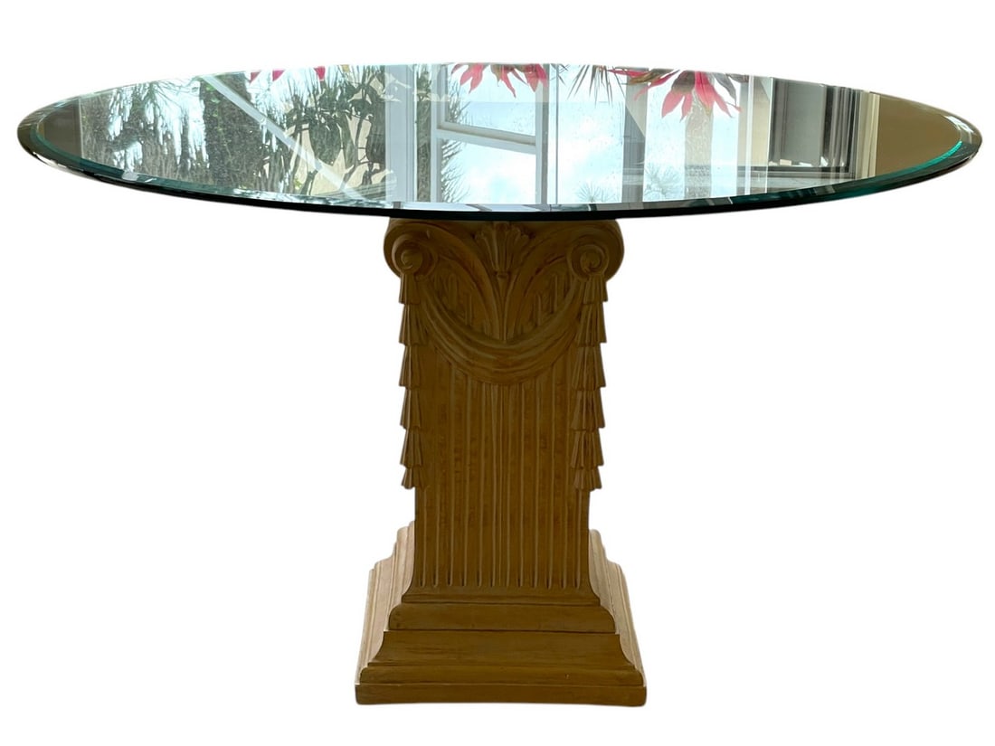 NEOCLASSICAL DRAPE SWAG STYLE GLASS TOP TABLE 48" (1 of 4)