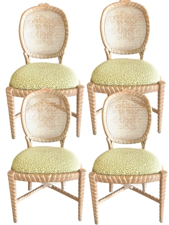 SET OF FOUR WHITEWASHED CANE DINING CHAIRS 39" (1 of 7)