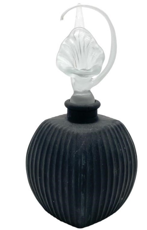 BLACK SATIN GLASS PERFUME BOTTLE W/ FLOWER 5.5" (1 of 4)