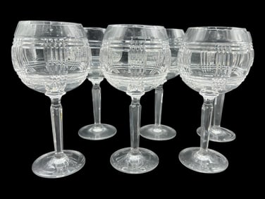 SET OF 6 RALPH LAUREN GLEN PLAID GOBLETS 8.75"