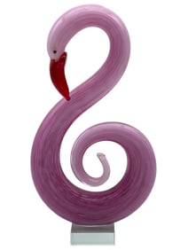 MURANO STYLE BLOWN GLASS FLAMINGO FIGURINE 12"