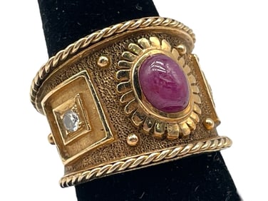14K GOLD RUBY & DIAMOND RING 14.42G SZ9