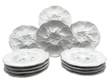 VINTAGE PORTUGUESE WHITE OYSTER PLATES SET OF 12