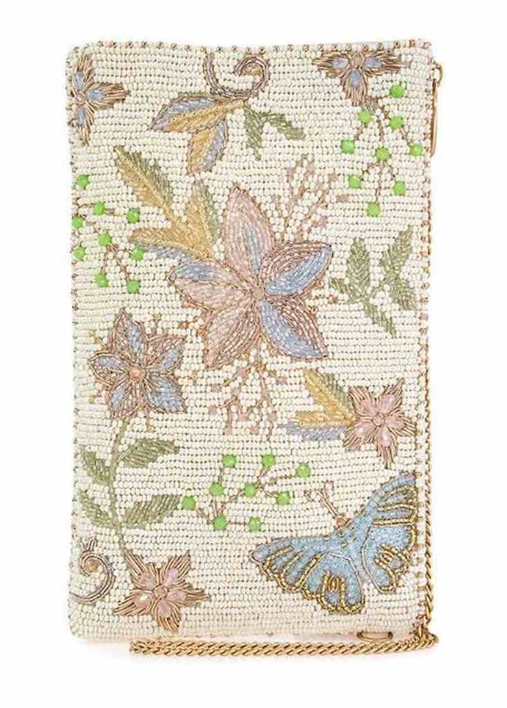 NEW! MARY FRANCES HEAVEN SENT CROSSBODY: NEW! MARY FRANCES HEAVEN SENT CROSSBODY -This crossbody phone bag is a Mary Frances treasure that seems to have floated down from a whimsical garden in the skies. Delicate beading forms an array of ce