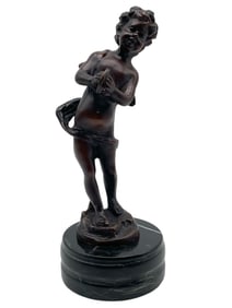 BRONZE CHERUB STATUE ON MARBLE BASE 10"