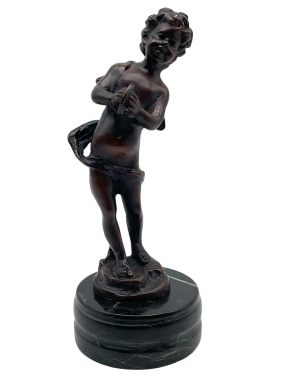 BRONZE CHERUB STATUE ON MARBLE BASE 10" (1 of 6)